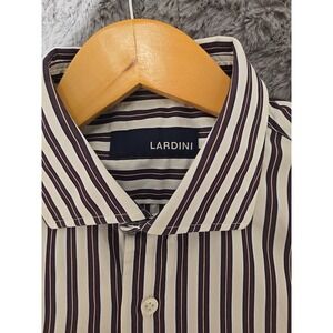 Lardini Men's Long Sleeve Shirt Striped Made In Italy 100% Cotton Size 41-16